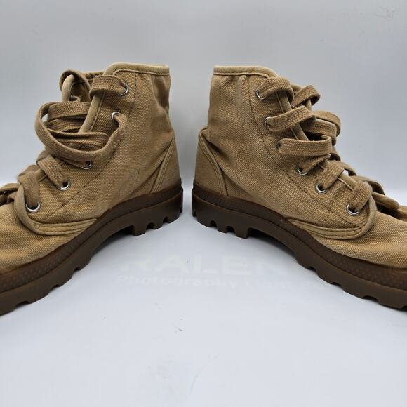 Palladium Pampa Hi tan canvas combat boot shoe rubber soles mens 8 - Picture 8 of 12